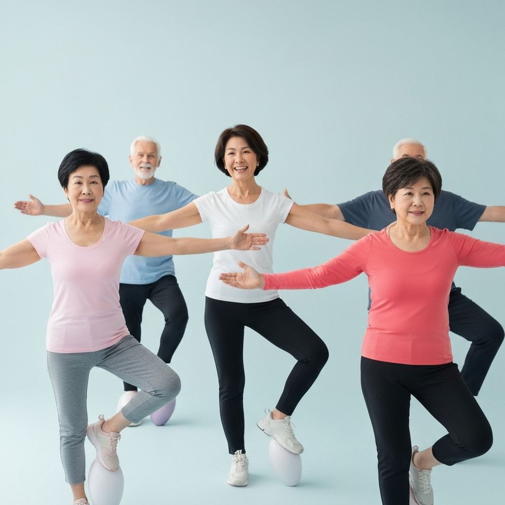 Seniors practicing balance training online